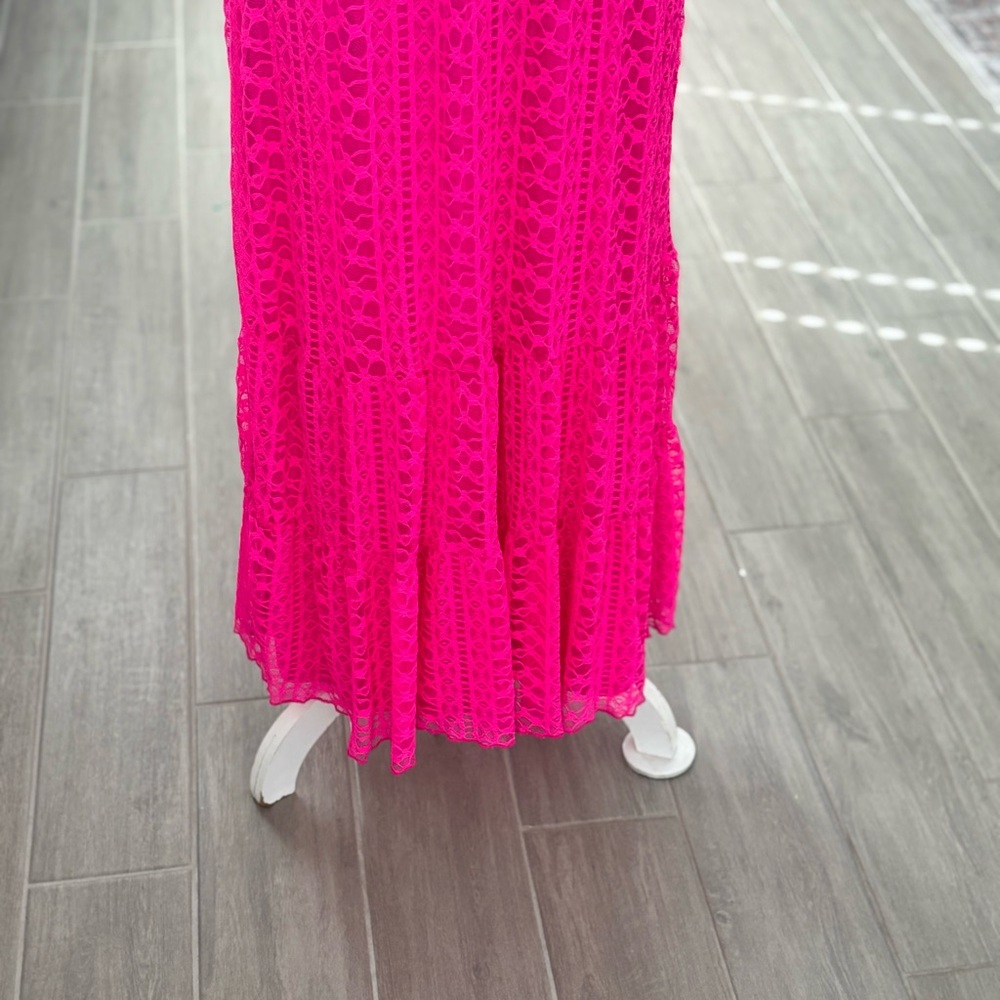Betsey Johnson Dress Hot Pink Long Lace Dress Size 6 - Picture 6 of 10